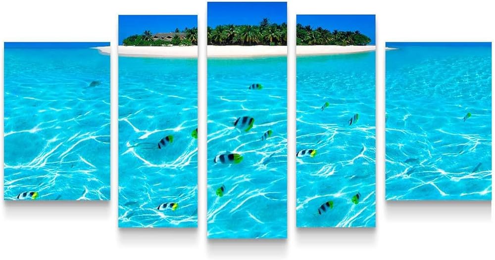 Startonight Canvas Wall Art Island - Water Framed Set of 5 Large 36 x 71 Inches
