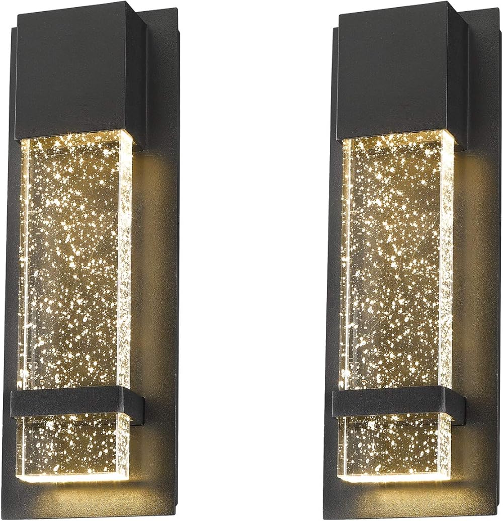 Emliviar Modern Wall Sconces 2 Pack, LED Outdoor Indoor Wall Fixture in Black Finish with Bubble Glass, 0395-WD-2PK