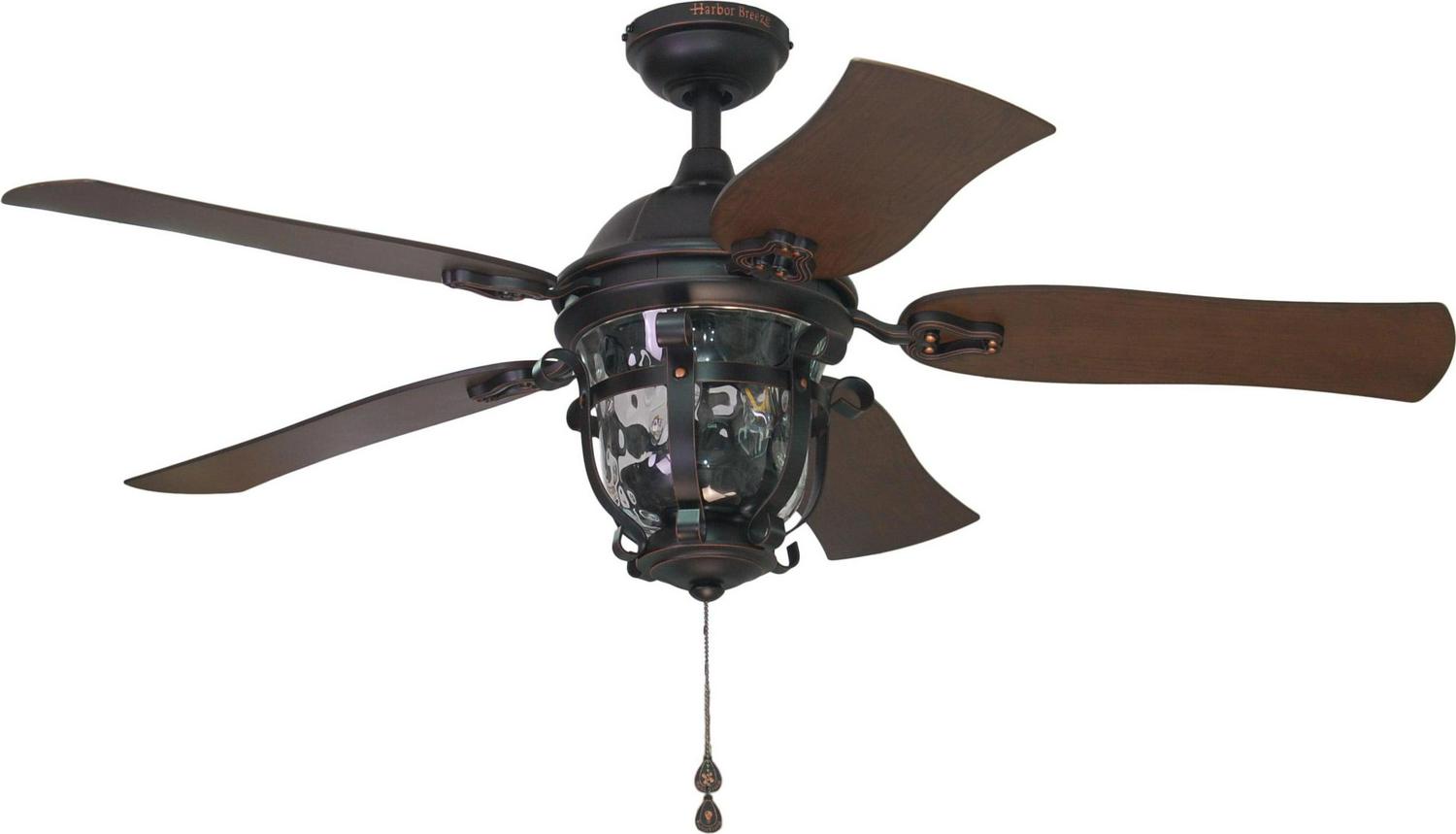 Harbor Breeze Lake Placido 52-in Oil Rubbed Bronze Indoor/Outdoor Downrod or Flush Mount Ceiling Fan with Light (5-Blade)