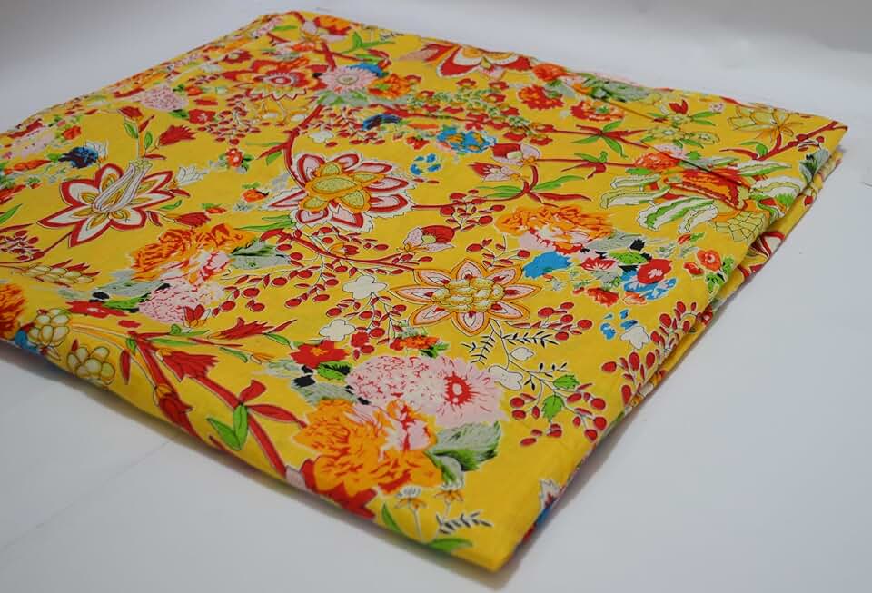 Scrren Print Dressmaking by The Yard Fabric 100% Cotton Floral Print Fabric for Sewing Crafting Ethnic Running Natural Dye Sanganeri Indian Fabric by The Yard 498 (50 Yard pre Cut)