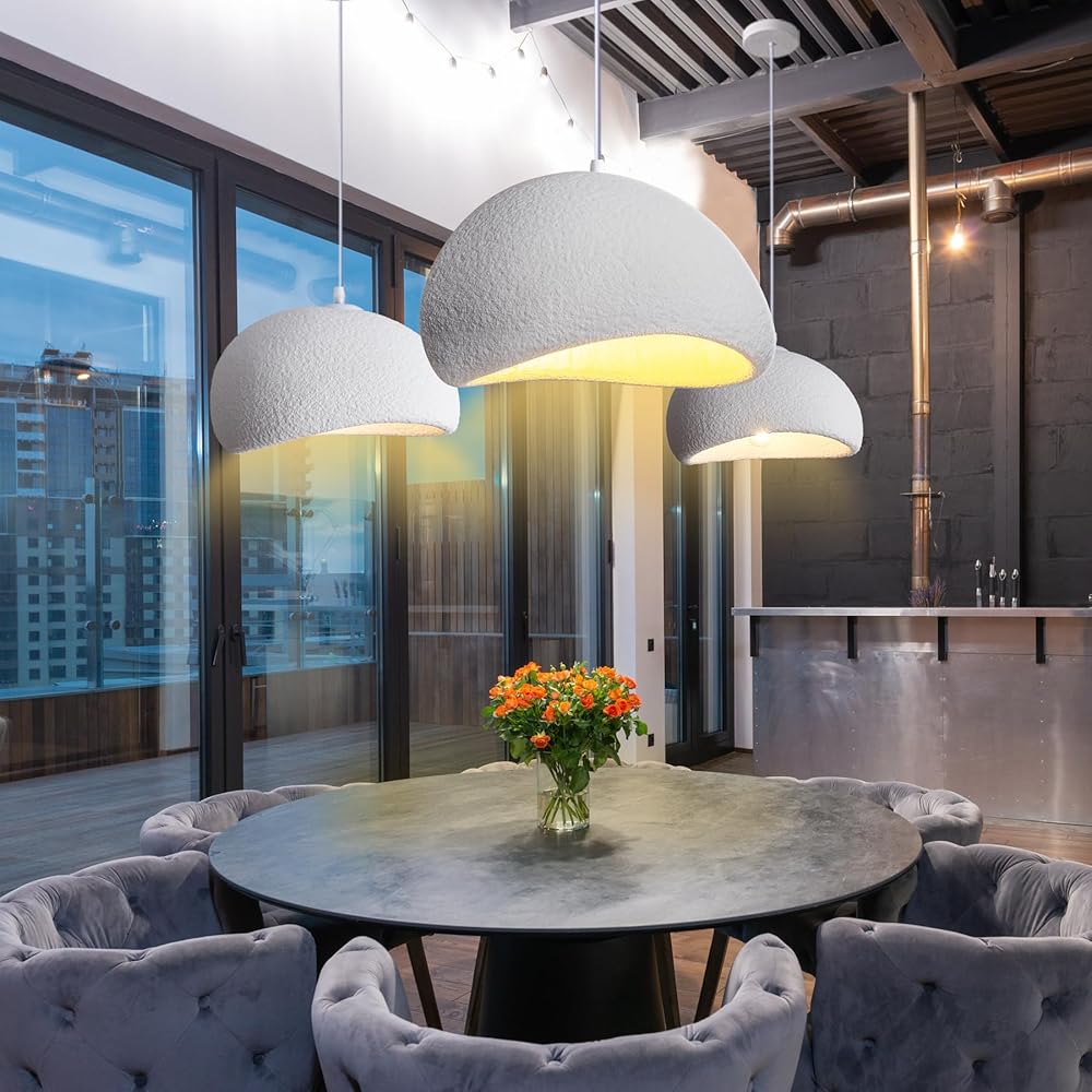 19.7 Inch Large Modern White Wabi Sabi Pendant Light Fixture for Kitchen Island Dining Room Over Sink Bar Hanging Lighting,Concrete Finish