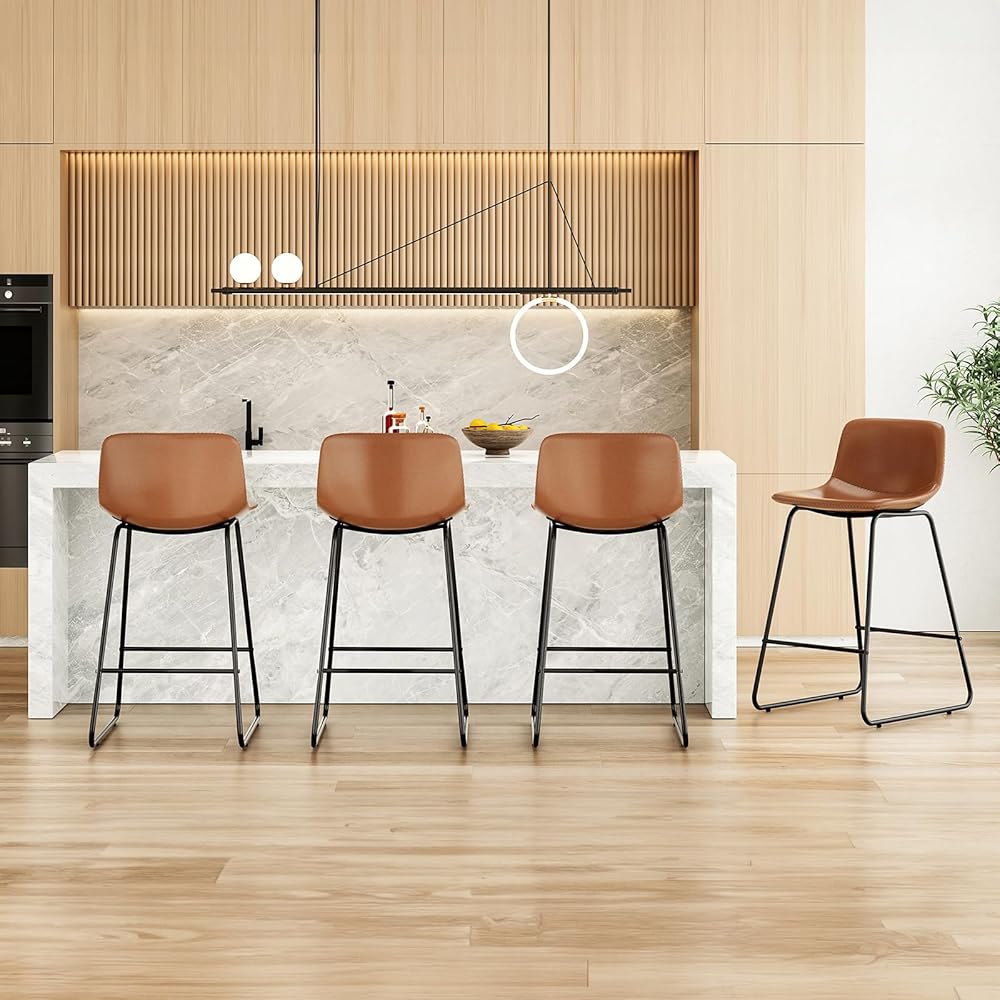 Soohow 26 Inch Counter Height Bar Stools Set of 4, Comfortable Kitchen Island Stools with Back Support, Waterproof Leather Upholstered Modern Chairs for Home Bar Furniture and Kitchen Counter