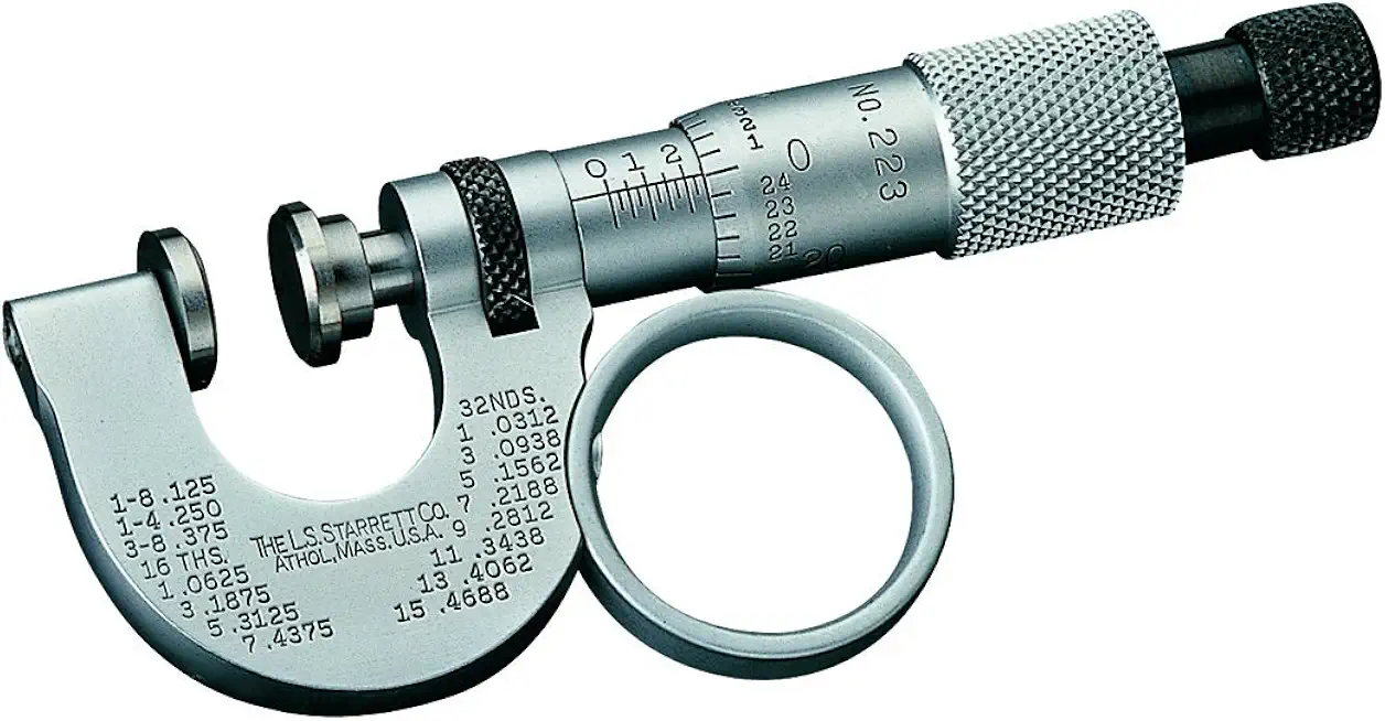 Starrett 223RL Paper Gauge Micrometer, Ratchet Stop, Lock Nut, 0-11/32