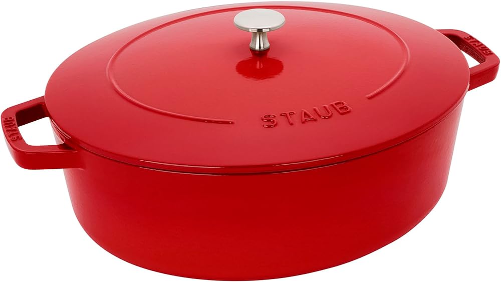 STAUB Specialty Shaped Cast Iron 6.25-qt Shallow Oval Dutch Oven-Cherry