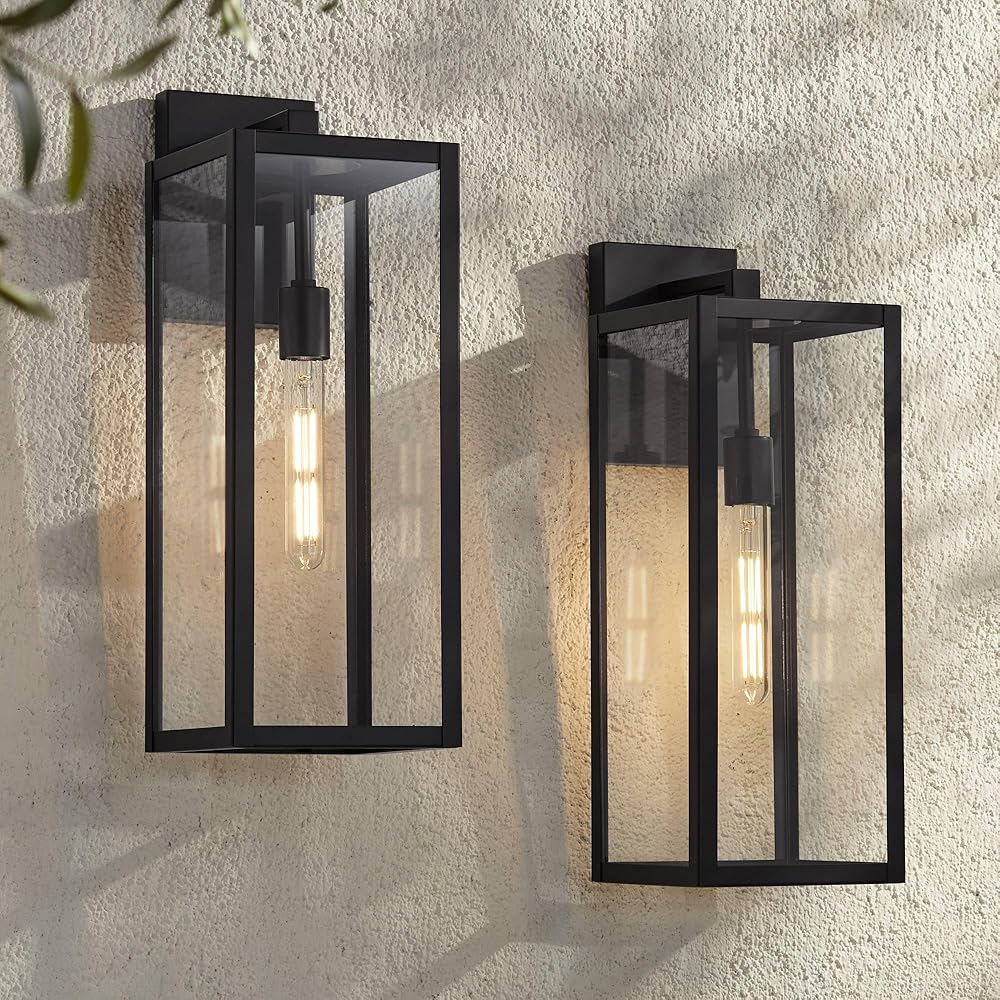 John Timberland Titan Modern Outdoor Wall Light Fixtures Set of 2 Mystic Black Rectangular Box Frame 20