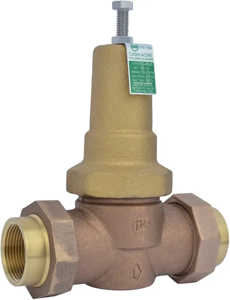 Cash Acme 1-1/4 Inch EB45 Double Union Pressure Regulating Valve (PRV), 45 PSI, 23905-0045