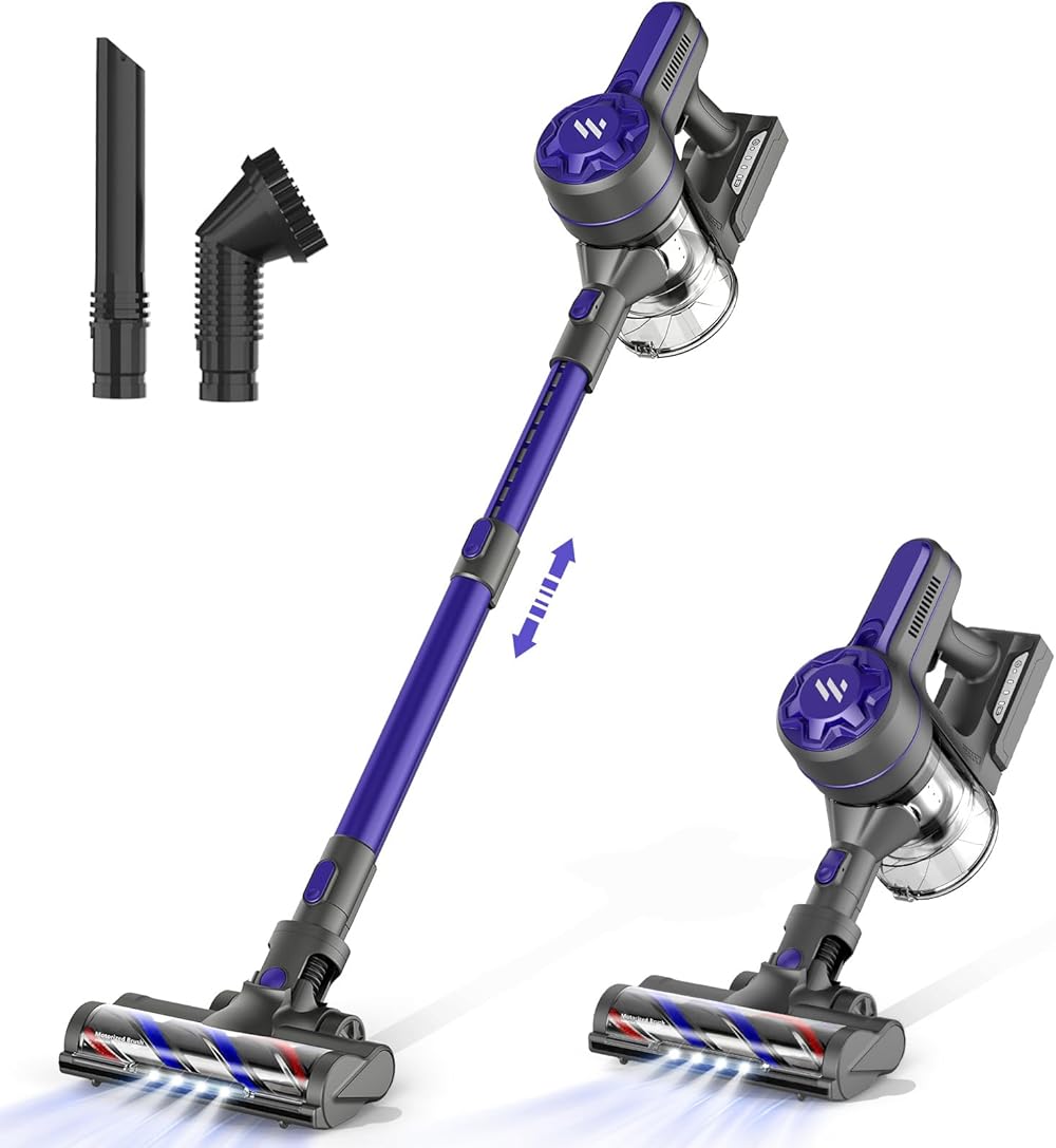 Cordless Vacuum, Stick Cordless Vacuum Cleaner with 2200mAh Powerful Lithium Batteries,4 in 1 Lightweight Quiet Vacuum Cleaner Perfect for Hardwood (Gray Purple)