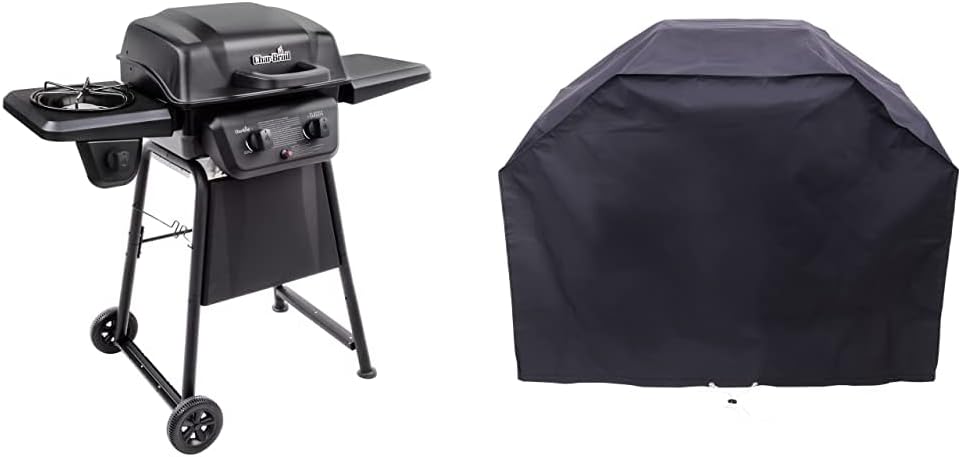 Char-Broil Classic Series 2-Burner Gas Grill with Side Burner (463672817-P2) and Char-Broil 2 Burner Medium Basic Grill Cover