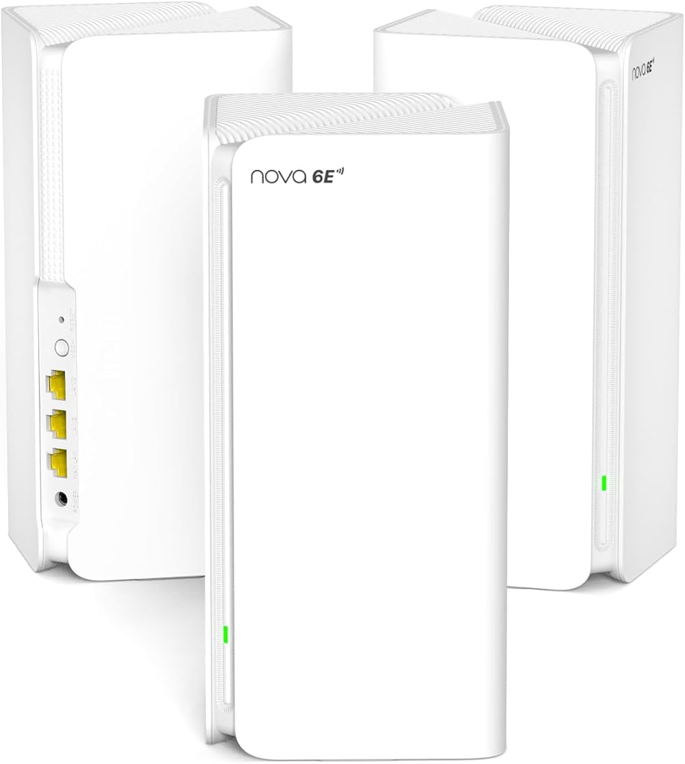 Tenda AXE5700 Mesh WiFi 6E System Nova MX21 Pro - up to 7300 sq.ft - Whole Home WiFi 6E Mesh System - New 6GHz Band - Tri-Band Mesh Router for 200 Devices - 7*3dBi Antennas for Strong Signal - 3-Pack
