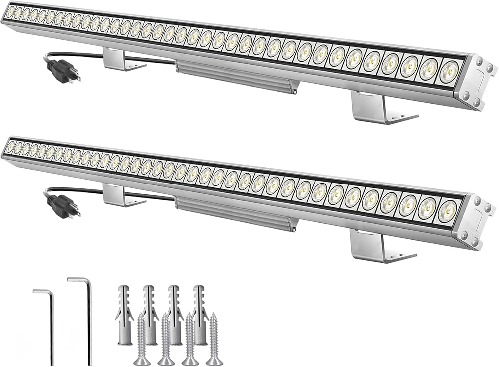72W LED Wall Washer Light, 5000K Daylight White 120V Wall Wash Lights, 3.2ft 3850lm IP67 Waterproof Outdoor LED Light Bar for Lighting Project Church Landscape Garden Building (2 Pack)