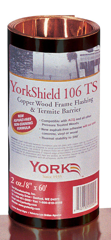 PRIMESOURCE BUILDING PRODUCTS INCYork Chemically Treated Copper Wood Frame Flashing and Termite Barrier 720 L x 8 W in.