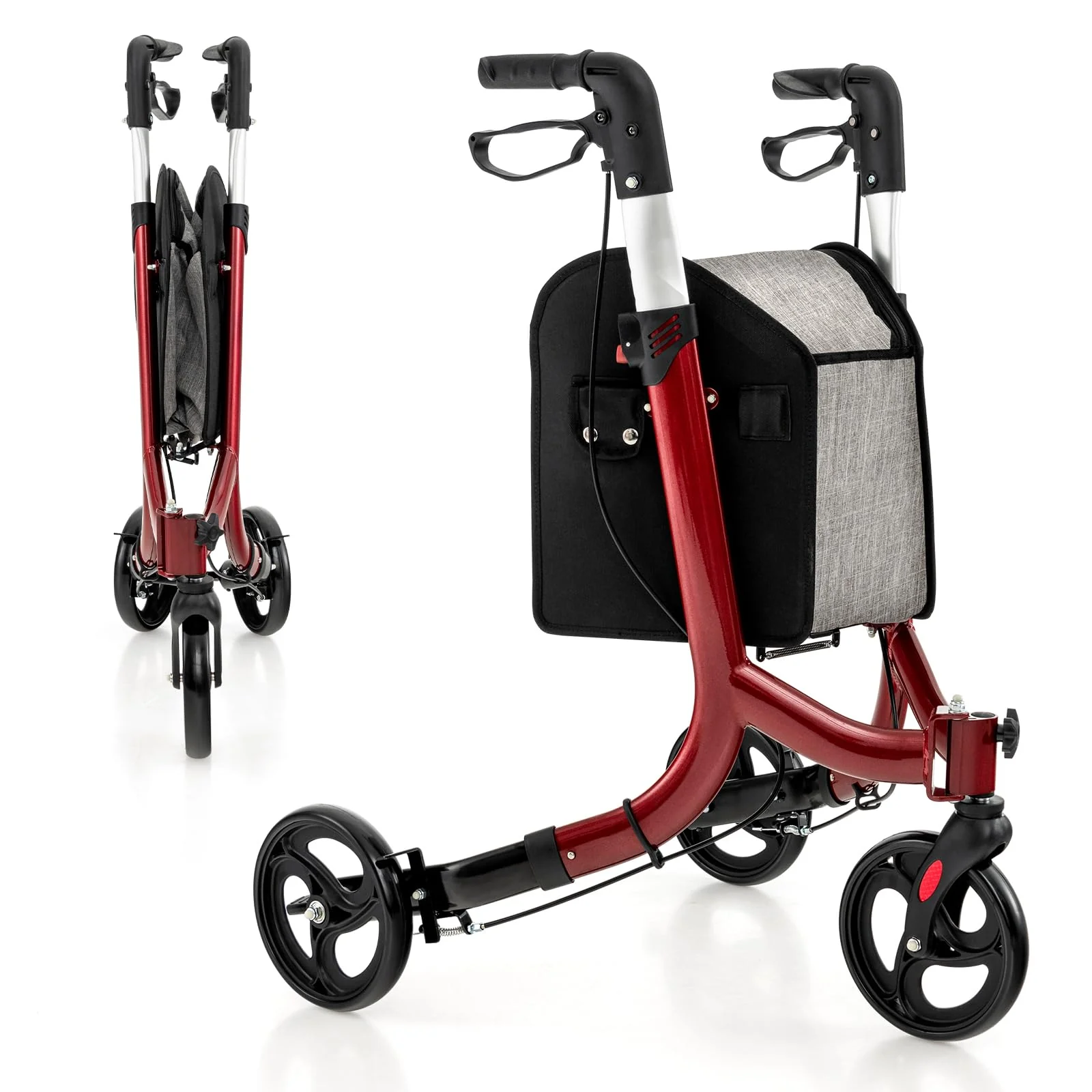 Goplus 3 Wheel Walker for Seniors, Foldable Rollator Walker with Three Wheels