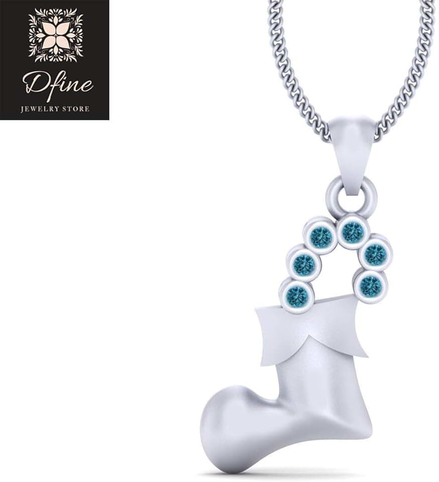Aqua Diamond Sock Shaped Bag Christmas Sock Necklace Solid 10k White Gold Christmas Gift