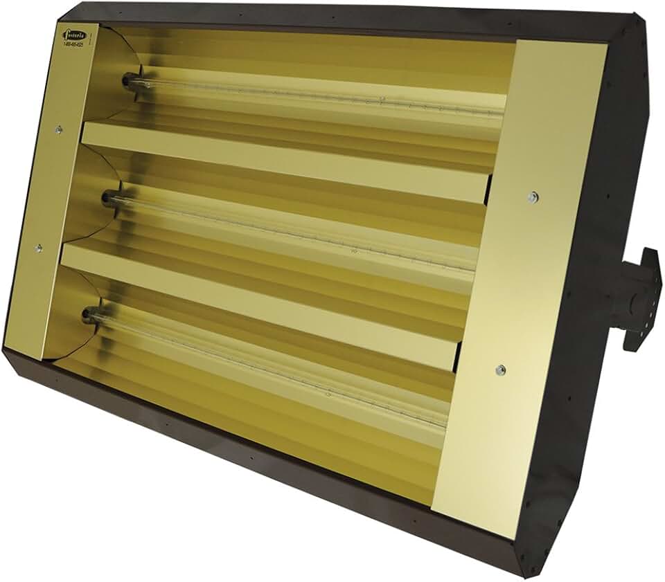 TPI Corporation, 343-90TH-240V, Fostoria Triple Quartz Lamp Electric Indoor/Outdoor Infrared Heater, 33in lg., Steel w. Bankers Brown Finish, 240Volts, 7500-Watts, 90-Degree Reflector, 25298-BTUs