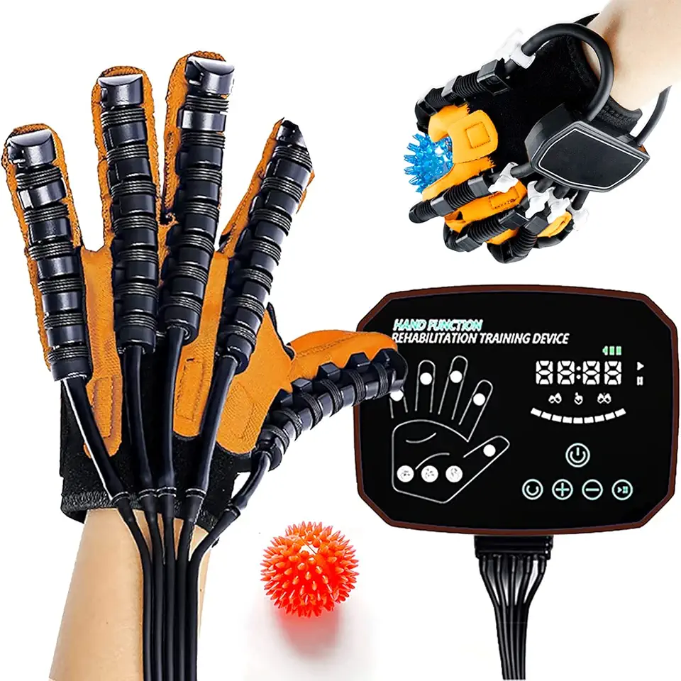 Rehabilitation Robot Gloves for Stroke Hemiplegia, Hand Dysfunction Patient Training Device with Mirroring Training, Smart Rechargeable Finger Training Rehab Orthotics,Left Hand,L