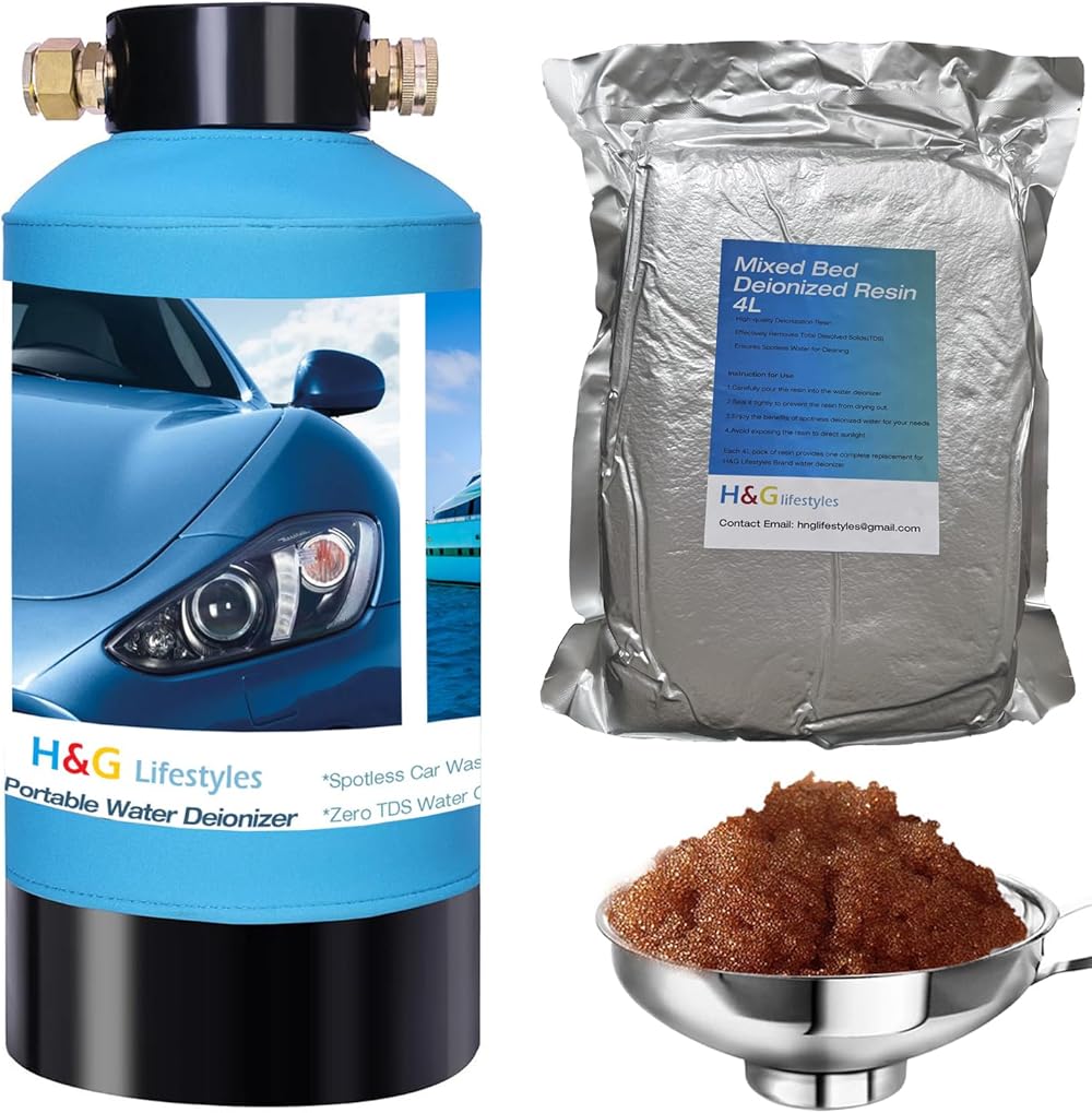H&G Lifeestyles Water Deionizer for Car Washing Spotless Water System Spot-Free Deionized Water with 4L Mixed Bed Resin