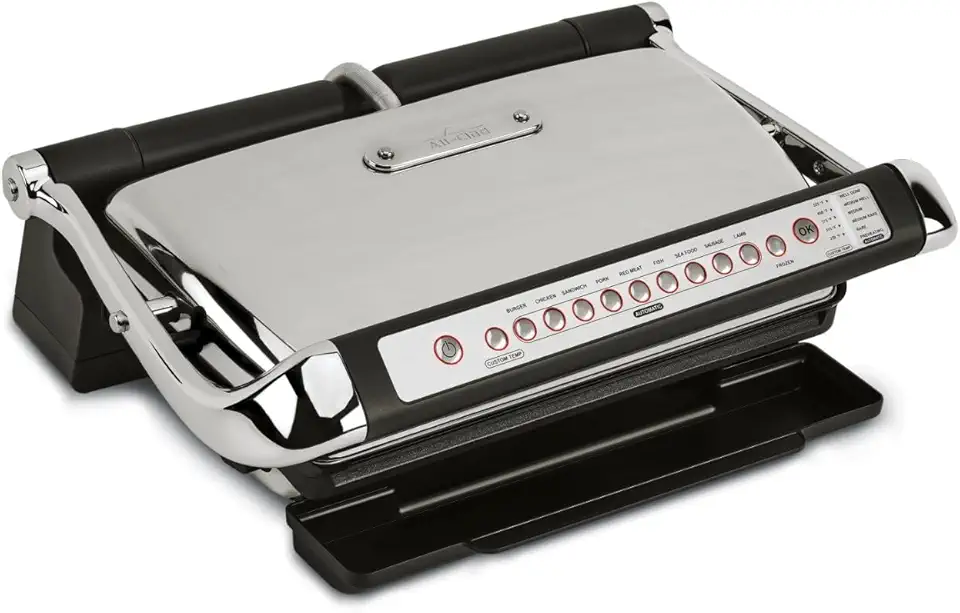 All-Clad AutoSense Stainless Steel Indoor Grill, Panini Press XL Automatic Cooking 1800 Watts Smokeless, Removable Plates, Dishwasher Safe