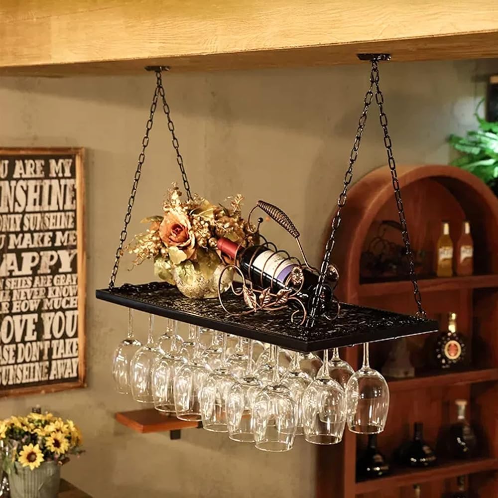 Ceiling Shelf Iron Home Bar Wine Rack Hanging Stemware Glasses Holder,Kitchen Pots and Pans Utensil Organization Storage Shelves Wall Planter Shelf Display Flower Stand (Size : 100x31x80cm)