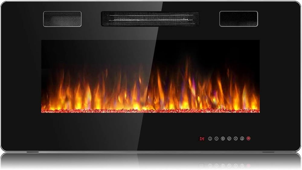 Tangkula 36 Inches Recessed Electric Fireplace, in-Wall & Wall Mounted Electric Heater with Adjustable Flame Color & Speed, Remote Control, Touch Screen, 750-1500W (36 Inches)