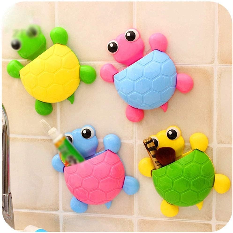 Toothpaste Stand Holder 4 Pcs Multi-Color Plastic Tortoise Kids Couple Toothbrush Holder Practical Cute Cartoon Bathroom Vanity Countertops
