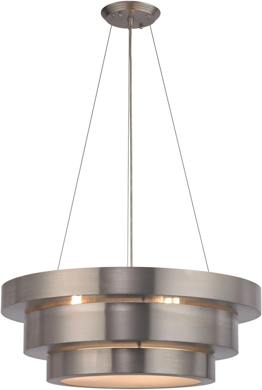 Layers 3-Light Chandelier - in Brushed Steel Finish, with Brushed Stainless Metal Shade with Frosted Glass Diffuser, Modern/Contemporary Style