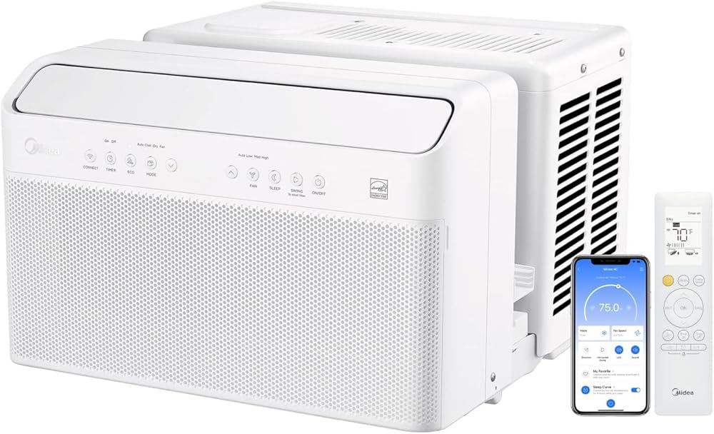 Midea 12,000 BTU U-Shaped Smart Inverter Window Air Conditioner, Cools up to 550 Sq.Ft., Ultra Quiet, Works with Matter/Alexa/Google Assistant, Open Window Flexibly,Energy Savings,Remote Control,White