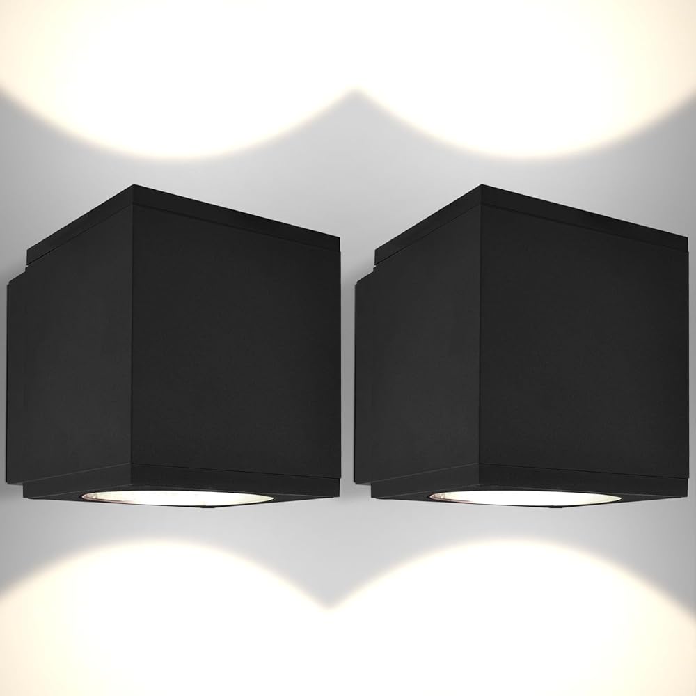 LED Outdoor Cube Wall Light, Modern Up Down Wall Sconce, 3CCT 3000K 4000K 5000K, 26W, Anti-Rust Aluminum, IP65 Waterproof, ETL Listed, Exterior Light Fixture for Porch, Garage, Patio 2-Pack