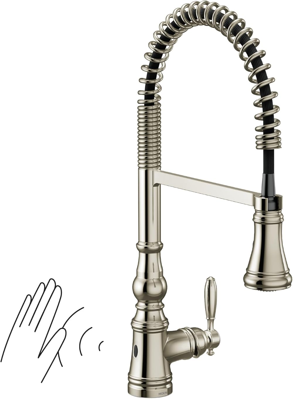 Moen S73104EWNL Weymouth Single Handle Pre-Rinse Spring Pulldown Kitchen Faucet, Polished Nickel
