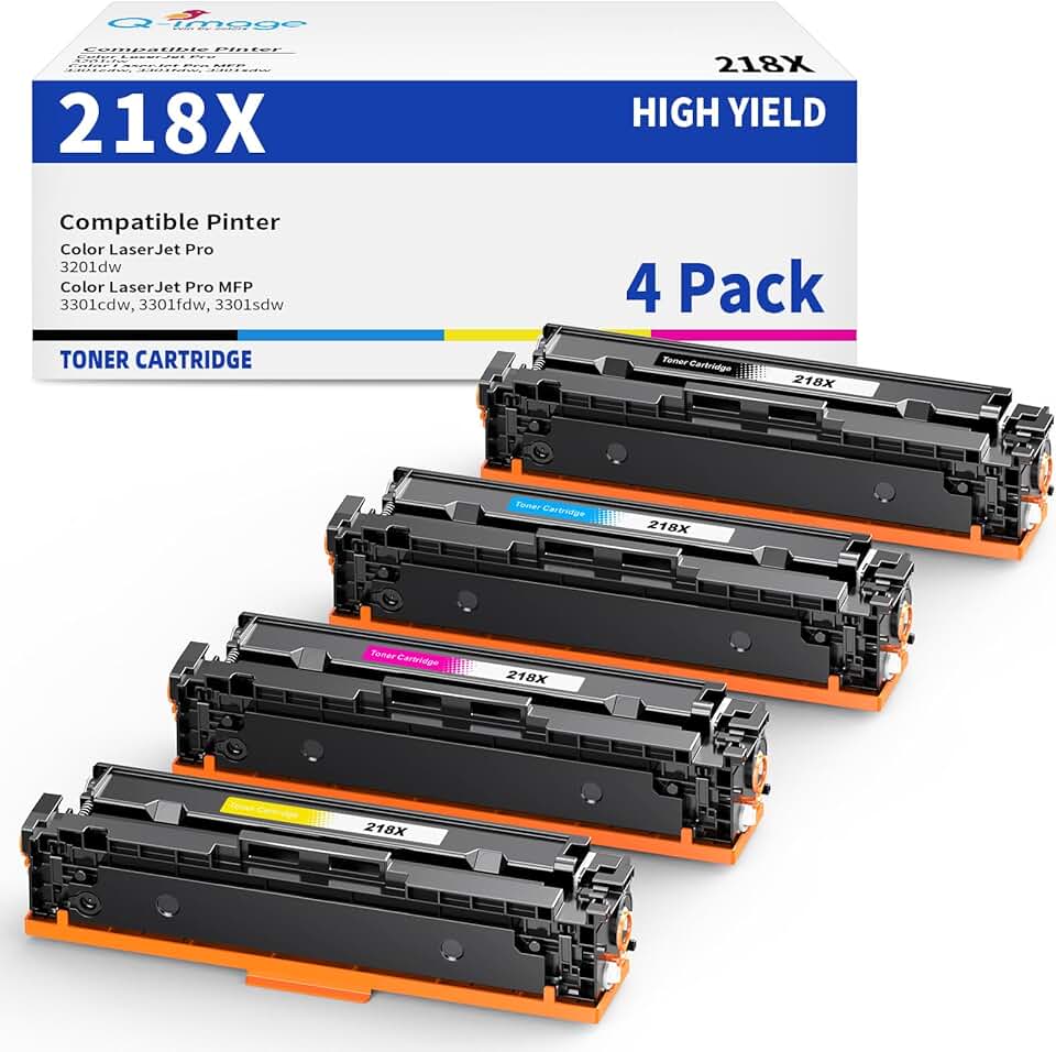 Q-image 218X High-Yield Toner Cartridge (NO Chip) | Replacement for HP 218X 218 Work with 3201dw MFP 3301cdw MFP 3301fdw MFP 3301sdw | W2180X W2181X W2182X W2183X Printer 4 Pack (BK/C/M/Y)