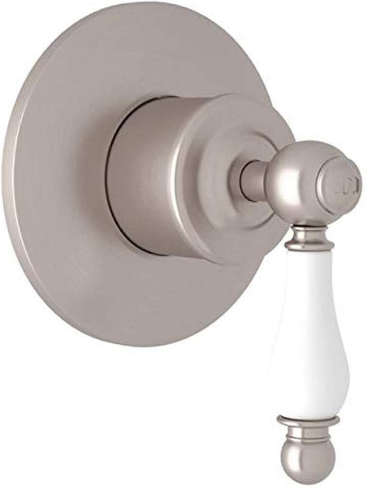 Rohl AC27NOP-STN/TO Arcana Four Port Three Direction Diverter Trim Only New Style with Ornate Porcelain Lever and Sleeve, Satin Nickel