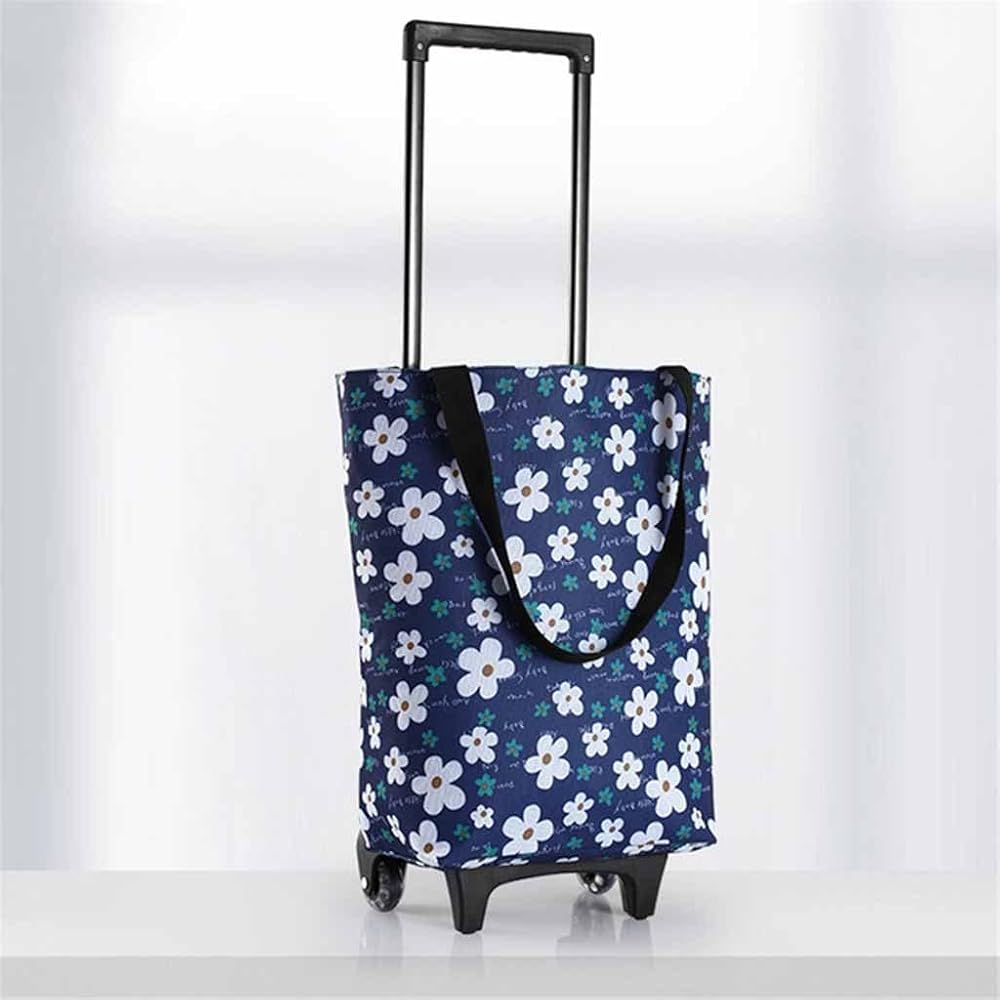 Shopping Bag with Wheels Handbag Straps Folding Utility Trolley Grocery Cart Handle for Women Travel Trip Vacations Camping (Color : E)
