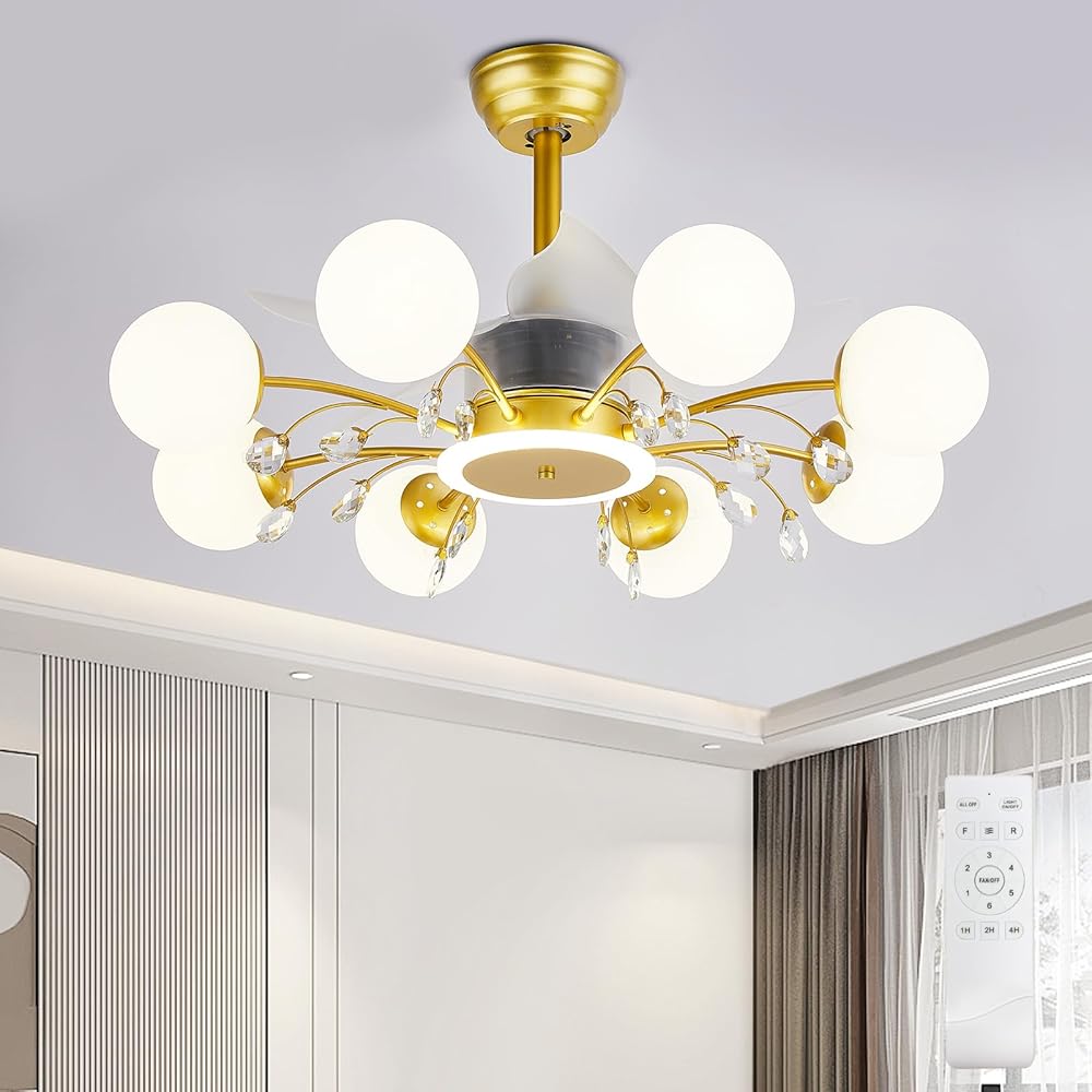 Gold Fandelier Ceiling Fan with 8 Lights and Remote, 32