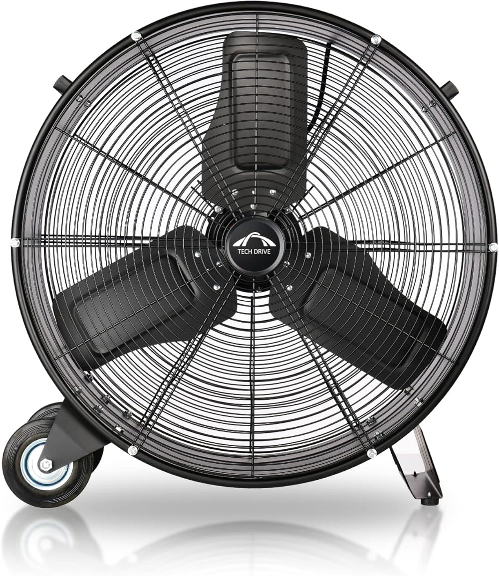 Heavy Duty Metal Industrial Drum Fan, 30 inch High Velocity Shop Fan, 2 Speed Large Floor Fan for Warehouse, Workshop, Factory, Garage, All Metal, Black