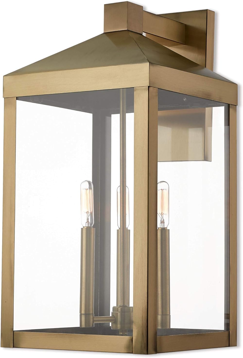 Lighting 20585-01 Nyack Antique 3 Light Outdoor Wall Lantern, Brass