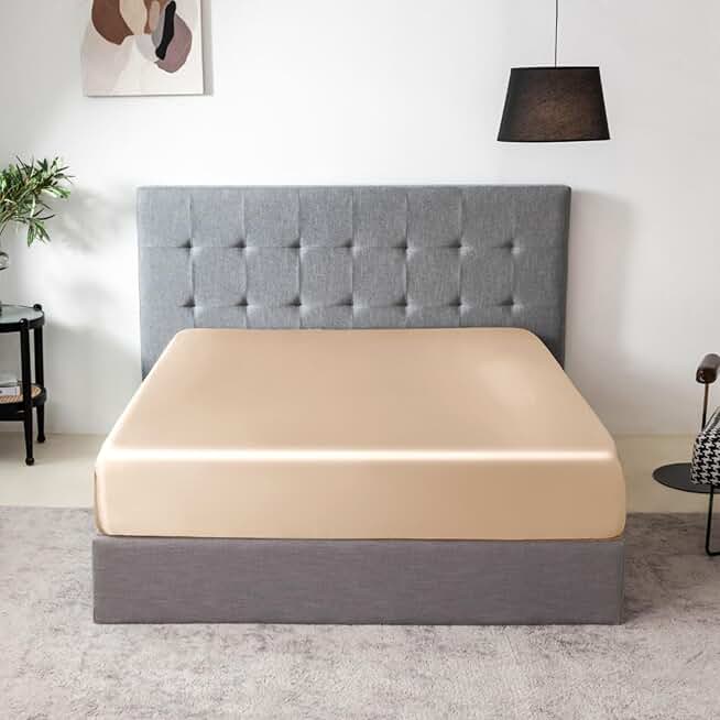 THXSILK Natural Silk Fitted Bed Sheet, 100% 7A+ Silk, Deep Pocket to 16