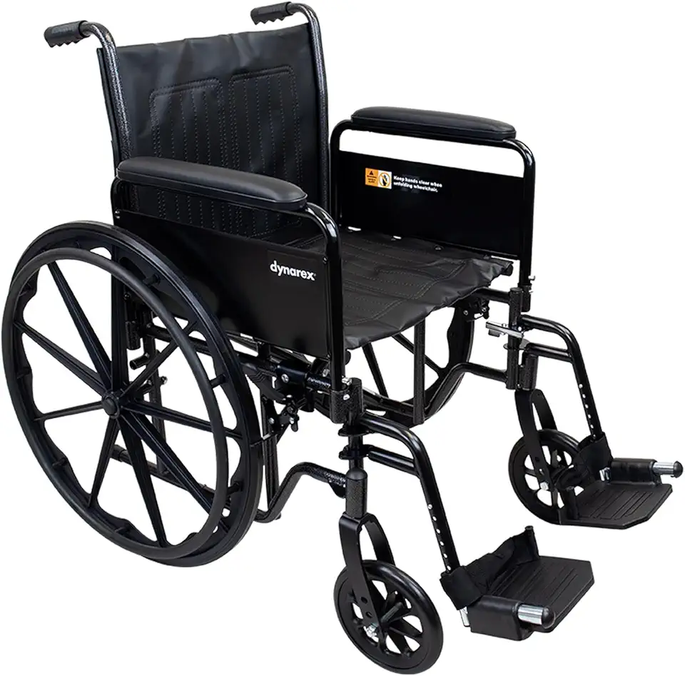 Dynarex DynaRide Series 2 Wheelchair with Detachable Full Arms has an Adjustable Height 20” x 16” Seat & Weight Capacity of 250 Pounds, Silver, 1 Wheelchair