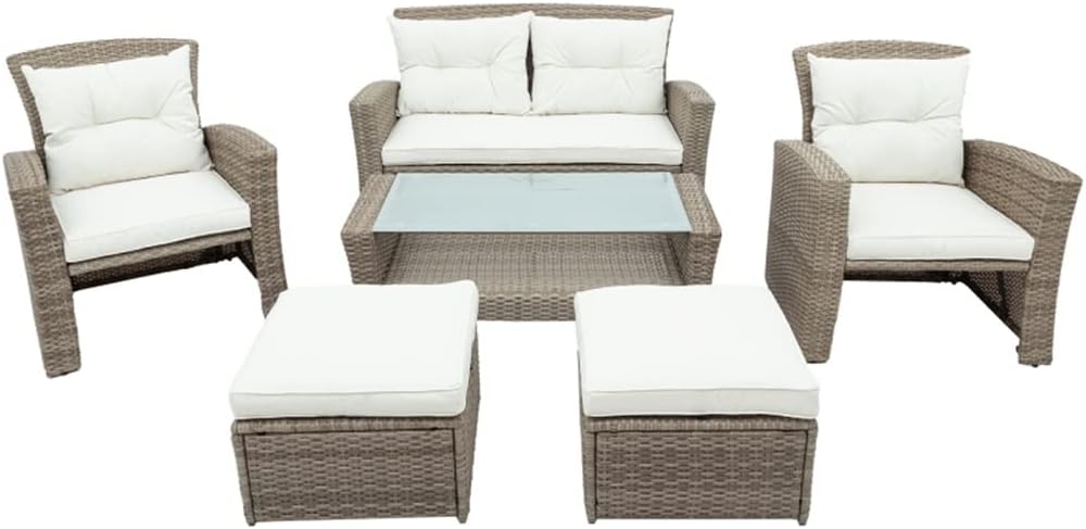 Patio Furniture Set, 4 Piece Outdoor Conversation Set All Weather Wicker Sectional Sofa with Ottoman and Cushions