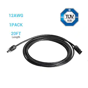 Renogy 20 ft. 12 AWG Solar Panel Extension Cable with Male and Female Connectors