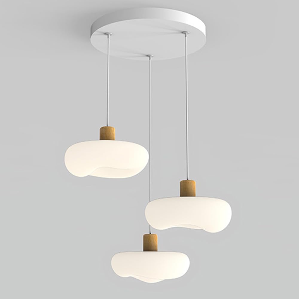 Large Modern White Pendant Light 3 Light Cluster Ceiling Hanging Lamp Milk Cream Nordic Long Linear Round Chandelier for Dining Room Table Kitchen Island Sink Bedroom Restaurant