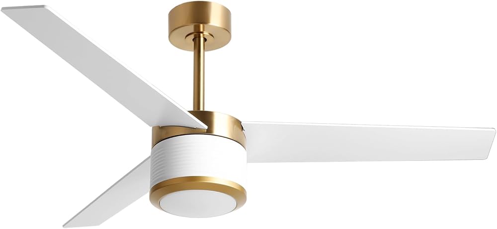 reiga 52 Inch Wood Smart Ceiling Fan with Light and Remote, 3 Blade Indoor White Gold Modern Ceiling Fan for Bedroom Living Room