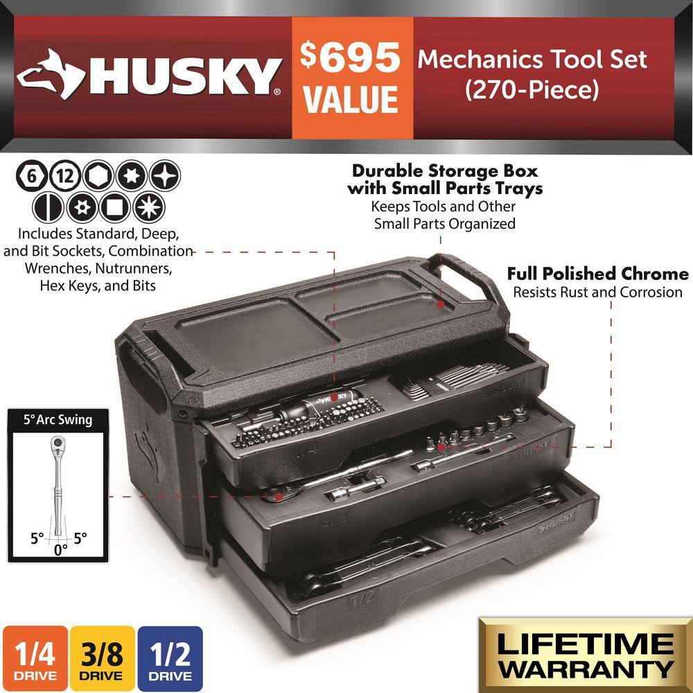 Husky H270MTSQ223 Mechanics Tool Set (270-Piece)