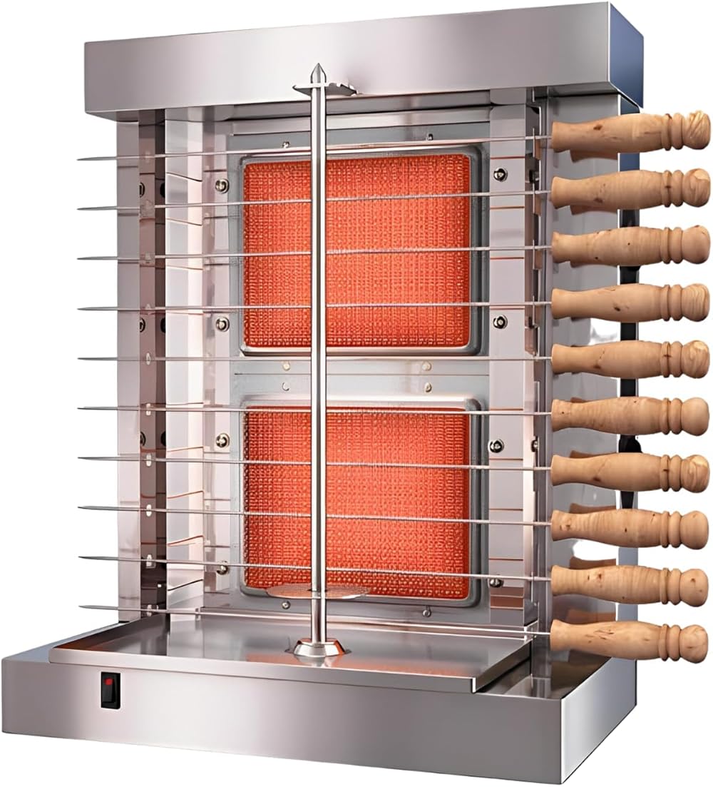 Vertical Rotisserie Gas Grill with Dual Burners, Premium Stainless Steel Construction