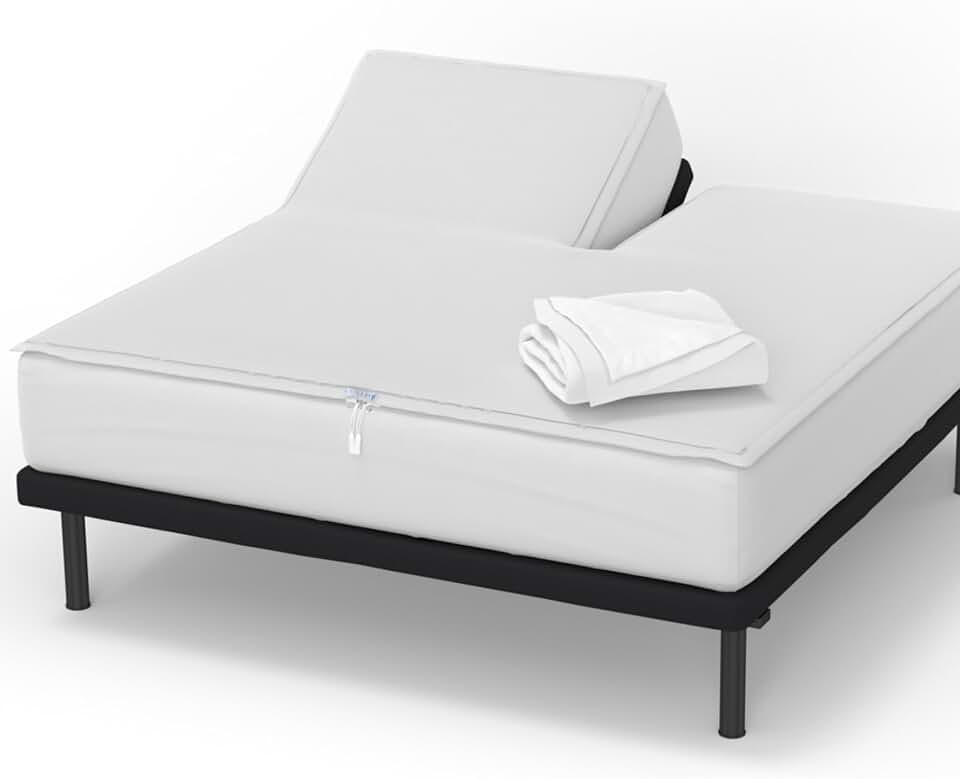 QuickZip Fitted Plus Spare Bundle: 1 Fitted Sheet (Base + Zip Sheet) & 1 Zip Sheet - Easy to Change, Won’t Pop Off – Soft Percale 400 TC 100% Cotton - 15” Deep 34” SplitHead FlexTop King Size – White