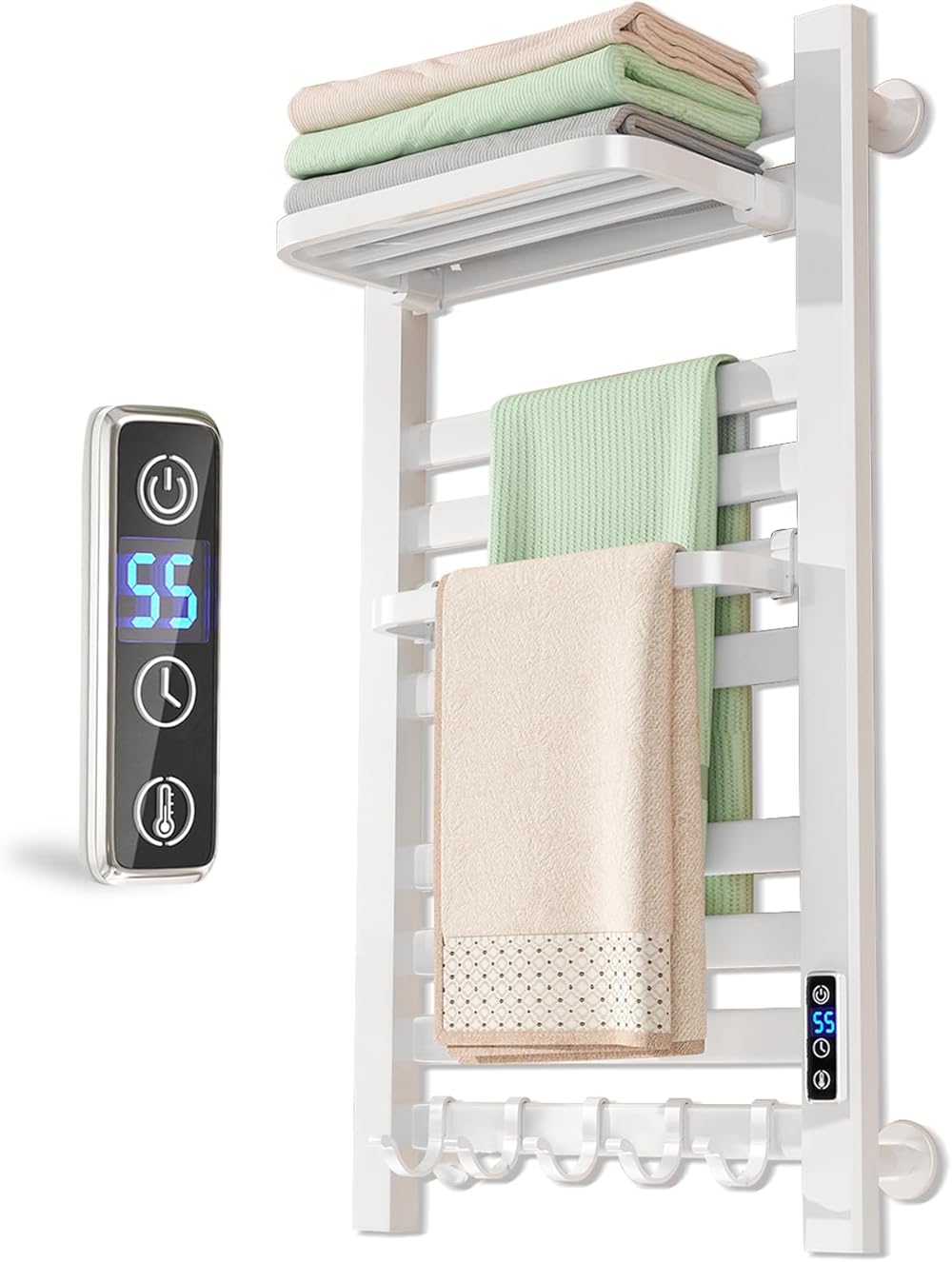 Wall Mounted Towel Warmer Rack for Bathroom,Heated Towel Racks with Timer & Temperature Multi-Level Adjustments,Towel Heater Plug-in,10 Bars Heated Towel Warmer Aluminum Oversized