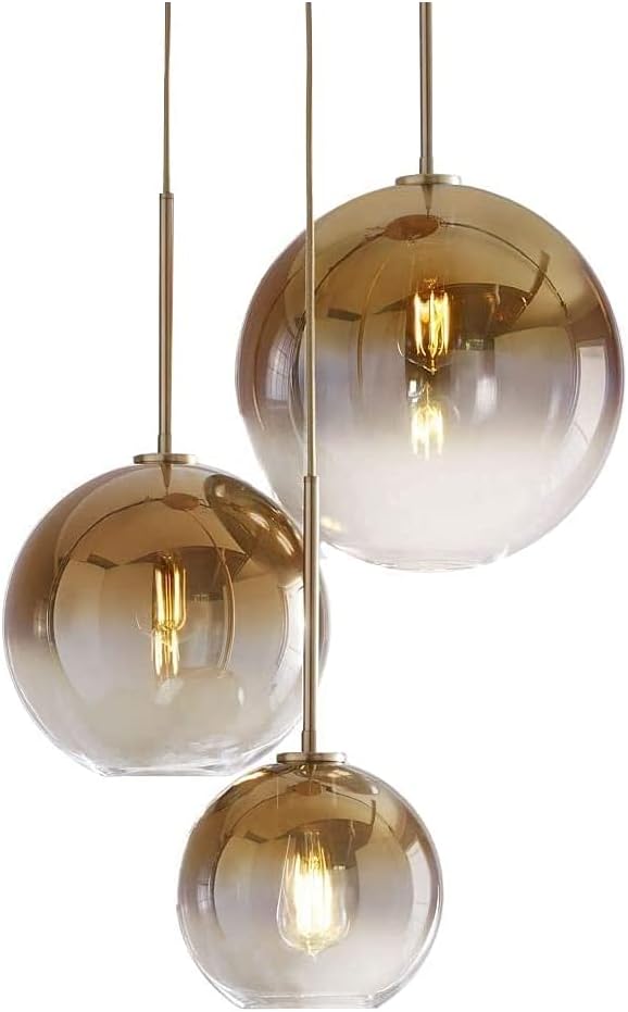 KCO Lighting Modern 3-Pack Gold Globe Pendant Lighting Adjustable Length Lamp LED Farmhouse Light Fixtures Brass Dining Room Decor Hanging Light for Bedroom Kitchen Island Entryway…