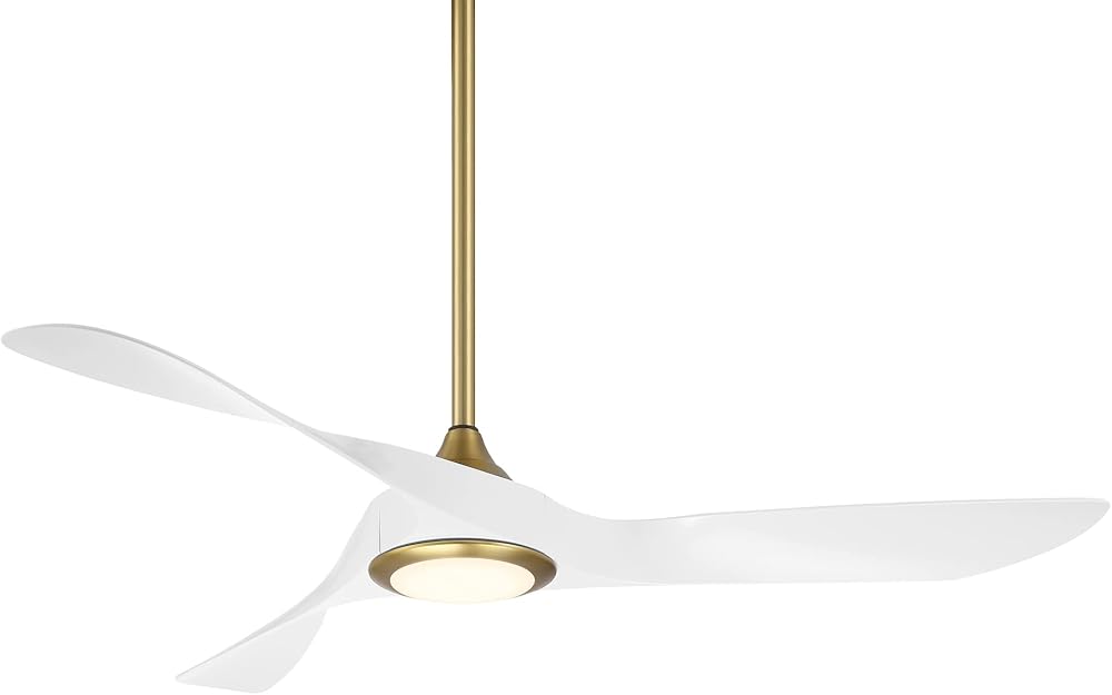 Swirl Indoor and Outdoor 3-Blade Smart Ceiling Fan 54in Soft Brass Matte White with 3000K LED Light Kit and Remote Control works with Alexa and iOS or Android App