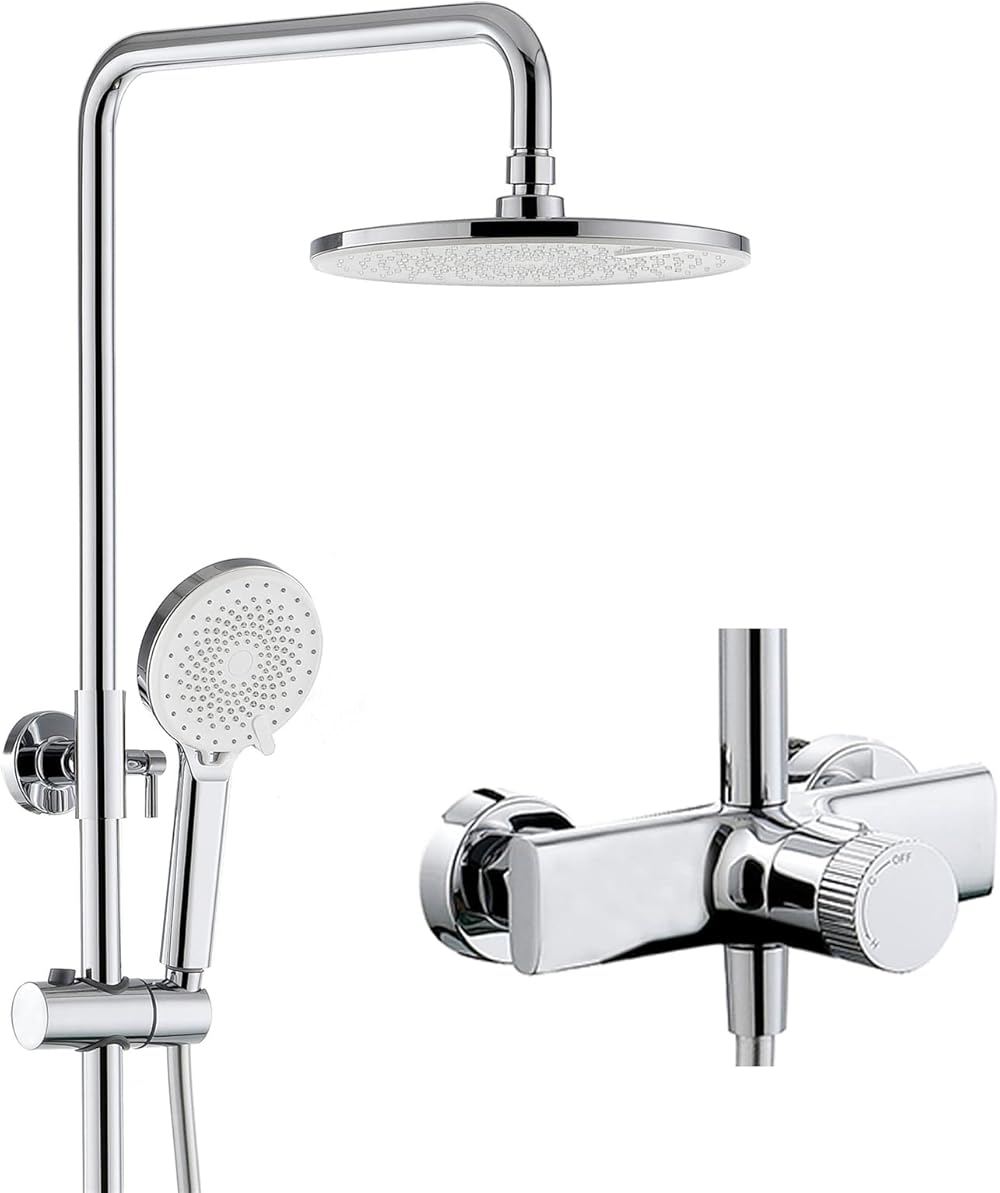 Faucet/Tap,Exposed Shower System Set Black, Rainfall Shower Head with Handshower, Tub Spout, Wall Mounted Copper Bathroom Shower Faucet Set