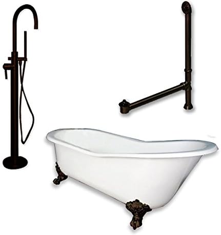 St67-150-pkg-orb-nh Cast Iron Slipper Clawfoot Tub 67 X 30 With No Faucet Drillings And Complete Oil Rubbed Bronze Modern Freestanding Tub Filler With Hand Held Shower Assembly Plumbing Packagein Faux Copper