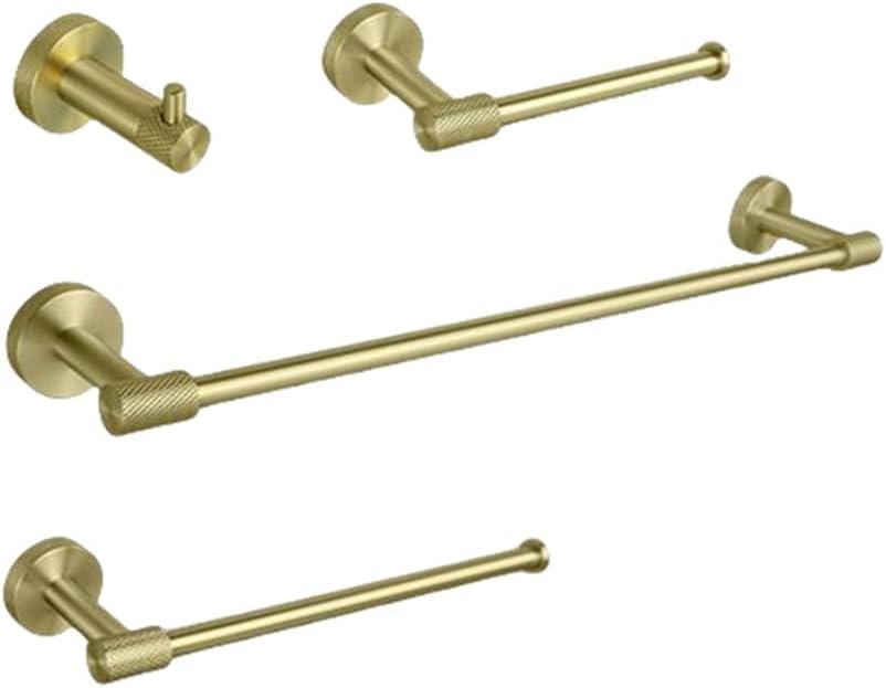 Rose Gold Chrome Brushed Gold Bathroom Accessories Set Wall Mounted Hand Towel Holder Toilet Roll Holder Bathrobe Hook Hanger,BG,4 piece Set