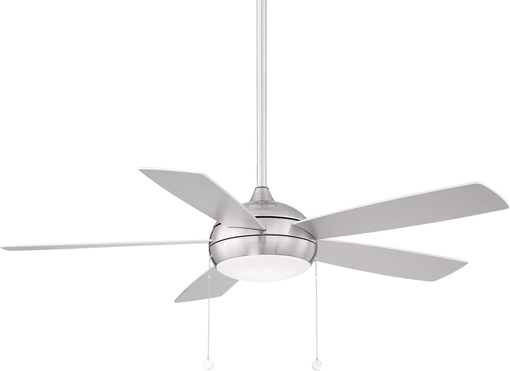 WAC Disc II 5-Blade Energy Star Pull Chain Memory Ceiling Fan 52in Brushed Nickel with 3000K Dimmable LED Light Kit